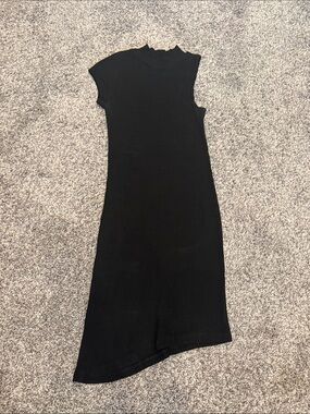 LNA Black Asymmetrical Ribbed Midi Dress